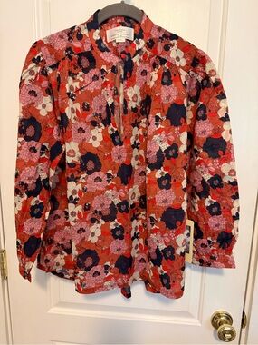 Trovata Floral Long-Sleeve Button-Front (Bailey) Blouse in Rust Multi